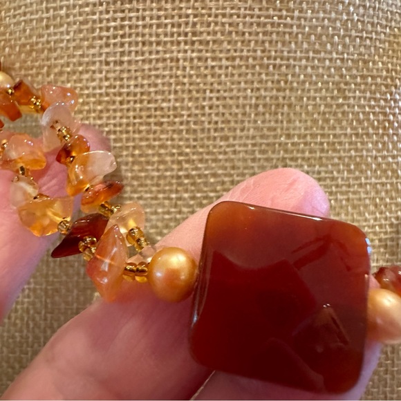 Gorgeous Genuine Carnelian Gemstone and Freshwater Pearls Necklace- orange - Picture 7 of 10